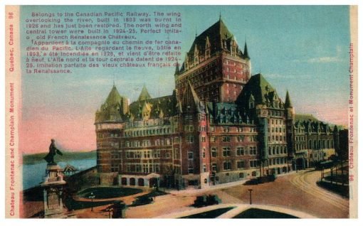 Chateau Frontenac Champion Monument Vintage Postcard Linen Quebec Canada - Suthern Picker