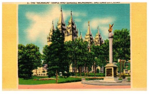 Mormon Temple Seagull Monument Vintage Postcard Linen Salt Lake City Utah - Suthern Picker