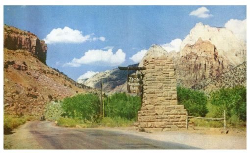 Entrance Gate To Zion National Park Vintage RPPC Postcard Utah Kodachrome Repro - Suthern Picker