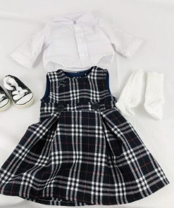 American Girl Doll Clothes Black Red Plaid Dress White Blouse Socks Sneakers - Suthern Picker