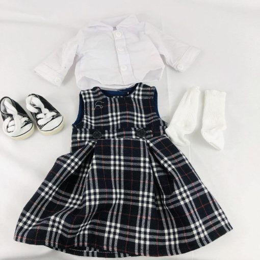 American Girl Doll Clothes Black Red Plaid Dress White Blouse Socks Sneakers - Suthern Picker