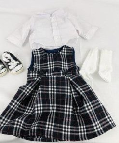American Girl Doll Clothes Black Red Plaid Dress White Blouse Socks Sneakers - Suthern Picker