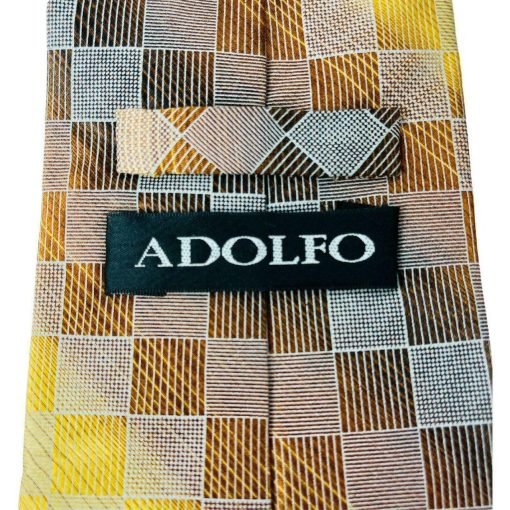 Adolfo Men's Neck Tie Gold Geometric Squares 100% Silk - Suthern Picker