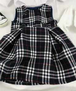 American Girl Doll Clothes Black Red Plaid Dress White Blouse Socks Sneakers - Suthern Picker