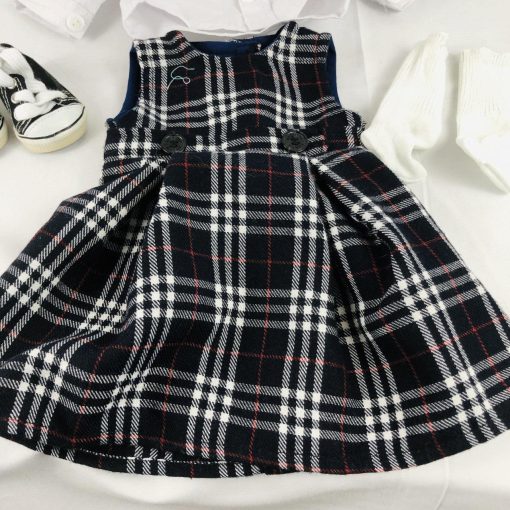 American Girl Doll Clothes Black Red Plaid Dress White Blouse Socks Sneakers - Suthern Picker