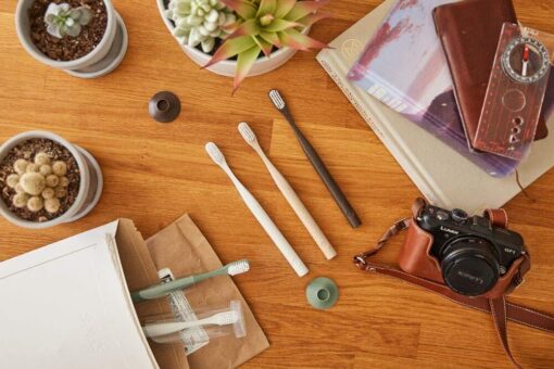 Bogobrush Compostable Toothbrush with Soft Nylon Bristles Stand in Coffee Brown - Image 4