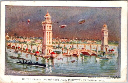 1907 Jamestown Exposition Postcard With Original Stamps & Handwritten Message