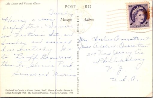 Banff National Park Alberta Canada Lake Louise Victoria Glacier Postcard Posted - Image 2