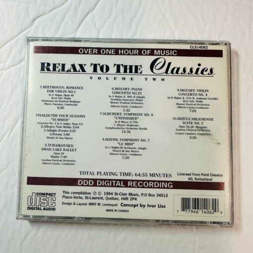 Relax To The Classics Vol 2 CD Mozart Beethoven Vivaldi Schubert 1994 - Image 2