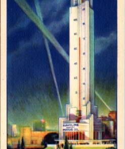 1933 Worlds Tallest Thermometer Postcard Havoline Motor Oil Chicago Worlds Fair