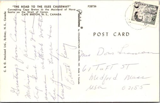 Road To The Isles Causeway Cape Breton Nova Scotia Canada Vintage Postcard 1972 - Image 2