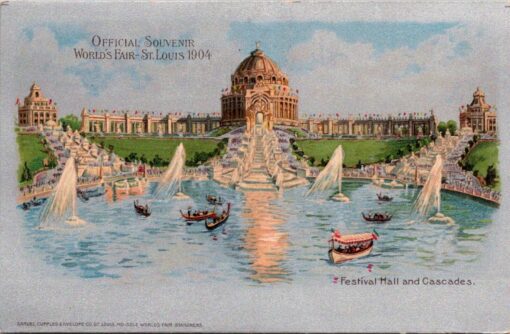Worlds Fair St. Louis 1904 Official Souvenir Postcard Festival Hall & Cascades #