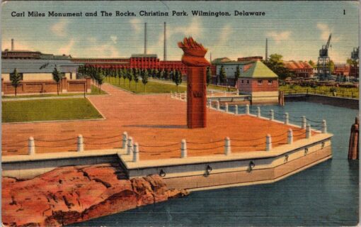 Carl Miles Monument & The Rocks Postcard Wilmington Delaware Vintage Linen 1940s