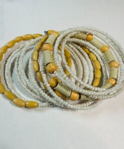 Handmade Wooden and Beaded Bracelet Boho Style Natural Ivory and Yellow Stretch