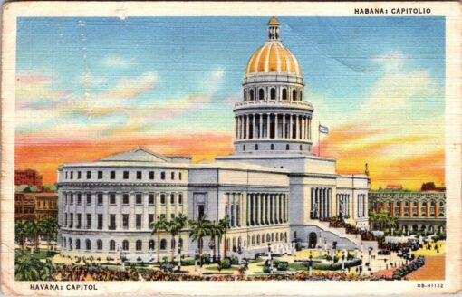 Capital Building 1940 Havana Cuba CURT TEICH ART Vintage Linen Postcard