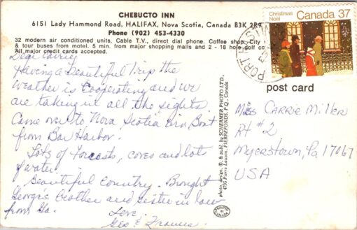Chebucto Inn Halifax Nova Scotia Canada Vintage Postcard Posted - Image 2