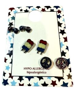 Hypoallergenic Earring Set Kids Ice Cream Peace Sign Sunglasses Design 3 Pairs