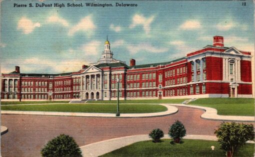Pierre S. DuPont High School Wilmington Delaware Vintage Linen Postcard 1940s 1