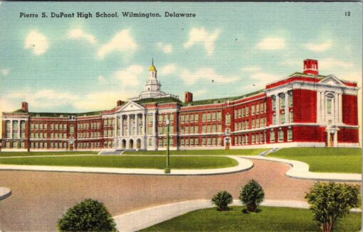 Pierre S. DuPont High School Wilmington Delaware Vintage Linen Postcard 1940s 2