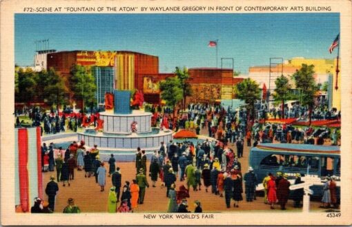 New York Worlds Fair 1939 Linen Postcard Featuring Fountain Of The Atom Gregory
