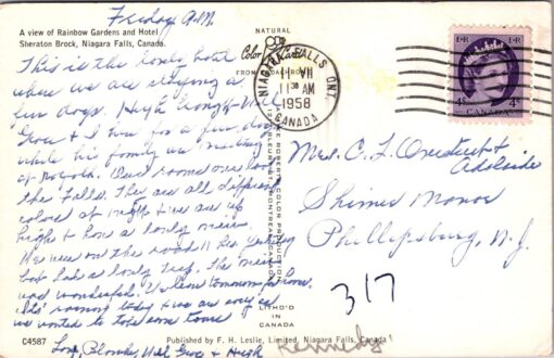 Rainbow Gardens and Hotel Niagara Falls Canada Vintage Post Card Posted 1958 - Image 2