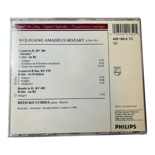 Mozart: Piano Sonatas KV 284 & 570 Rondo KV 485 Mitsuko Uchida 1987 - Image 2