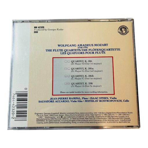 MOZART The Flute Quartets Rampal/Stern/ Accardo/Rostropovich 1987 CD - Image 2