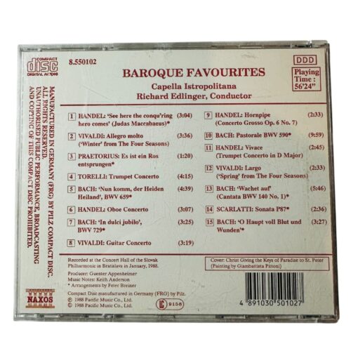 Baroque Favourites CD By Capella Istropolitana & Richard Edlinger - Image 2