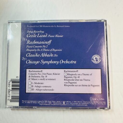 Rachmaninoff Piano Concerto No. 2 Rhapsody On Theme Of Paganini CD Cecile Licad - Image 2