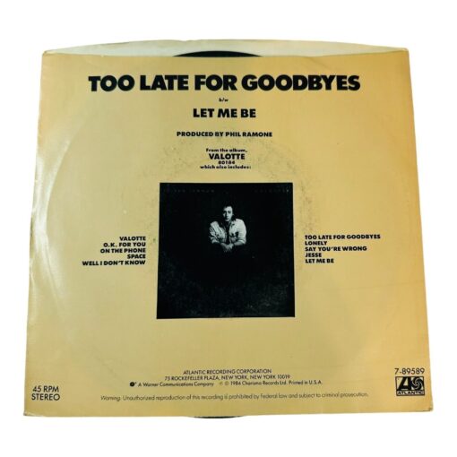 Julian Lennon Too Late For Goodbyes 7" Vinyl Record Single Orig Sleeve 45 RPM - Image 2