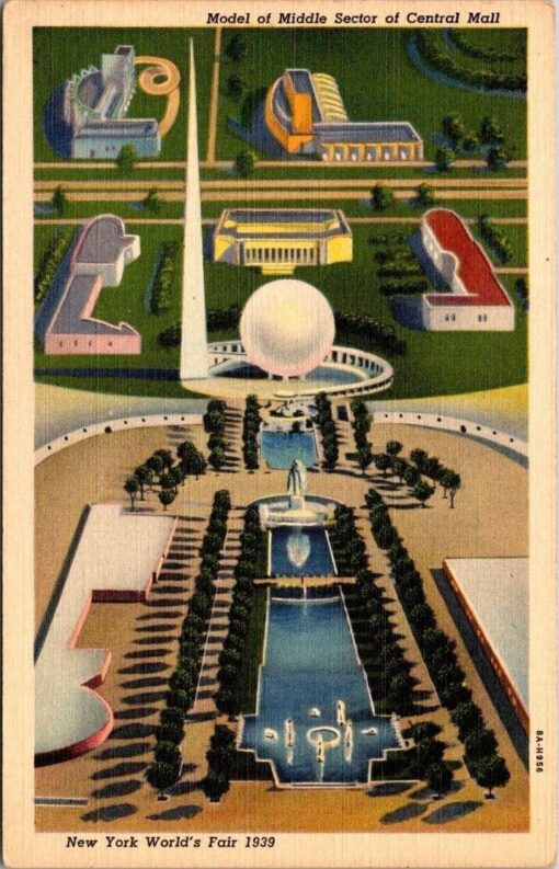 New York Worlds Fair 1939 Linen Postcard Model Of Middle Sector Central Mall