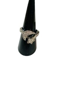 Sterling Silver Moon & Star Ring With Cubic Zirconia Stones Size 6-7