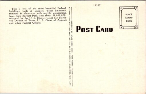 United States Court House in Fort Worth Texas TX Vintage Linen Postcard - Image 2