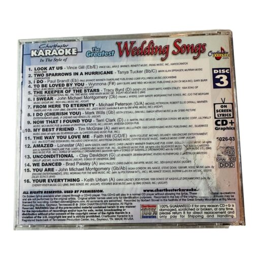 Chartbuster Karaoke Wedding Favorites CD Disc 3 Vol 1 Featuring 16 Songs CDG - Image 2