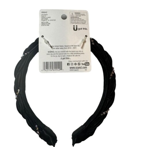 Scunci 1 Piece Headband 69942 Black Fabric With Jewel Stripe Accent - Image 2