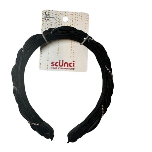 Scunci 1 Piece Headband 69942 Black Fabric With Jewel Stripe Accent