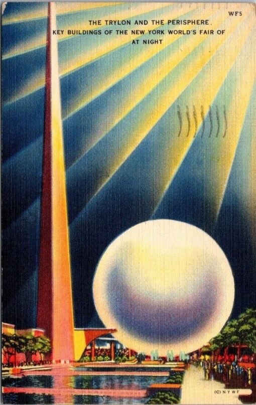 Trylon & Perisphere Buildings Vintage 1939 New York Worlds Fair Postcard Linen
