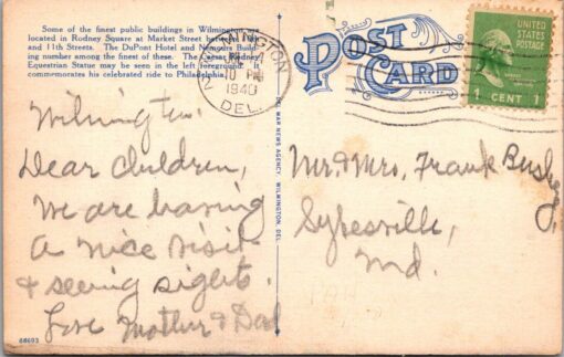 Vintage Postcard Of DuPont Hotel & Nemours Building Wilmington Delaware 1940 1 - Image 2