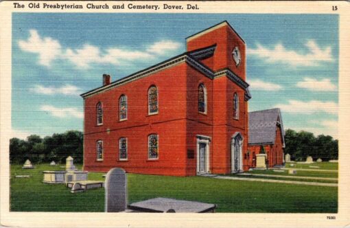 Vintage Postcard Of The Old Presbyterian Church Cemetery Dover Del Del-Mar News