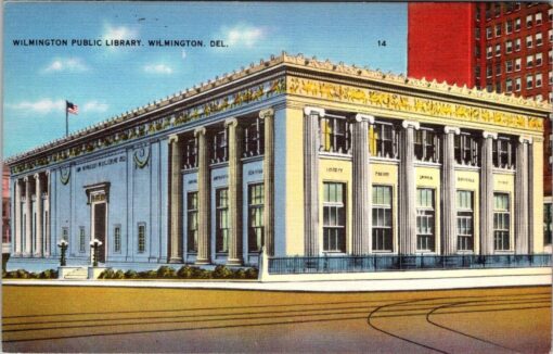 Vintage Wilmington Public Library Postcard By Mich Bros. Wilmington Del. Technor