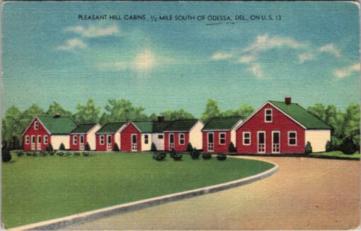 Vintage Pleasant Hill Cabins Exterior Postcard Odessa Delaware Linen Posted