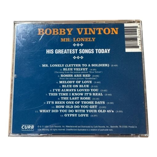 Bobby Vinton  Mr. Lonely CD 1991 His Greatest Songs Today Country Curb - Image 2