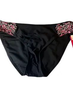 Hula Honey Womens Black Bikini Bottoms With Floral Beaded Side Details Size XL