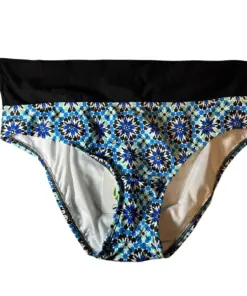Next Womens Blue & Black Geometric High-Waist Bikini Bottoms Size Large Stretch