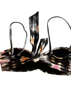 Bar III Womens Multicolor Abstract Tie-Front Bikini Top Nylon/Spandex Medium