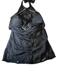 Black Halter Neck Cover-Up Dress With Sheer Chevron Pattern Bikini Top Sz Small