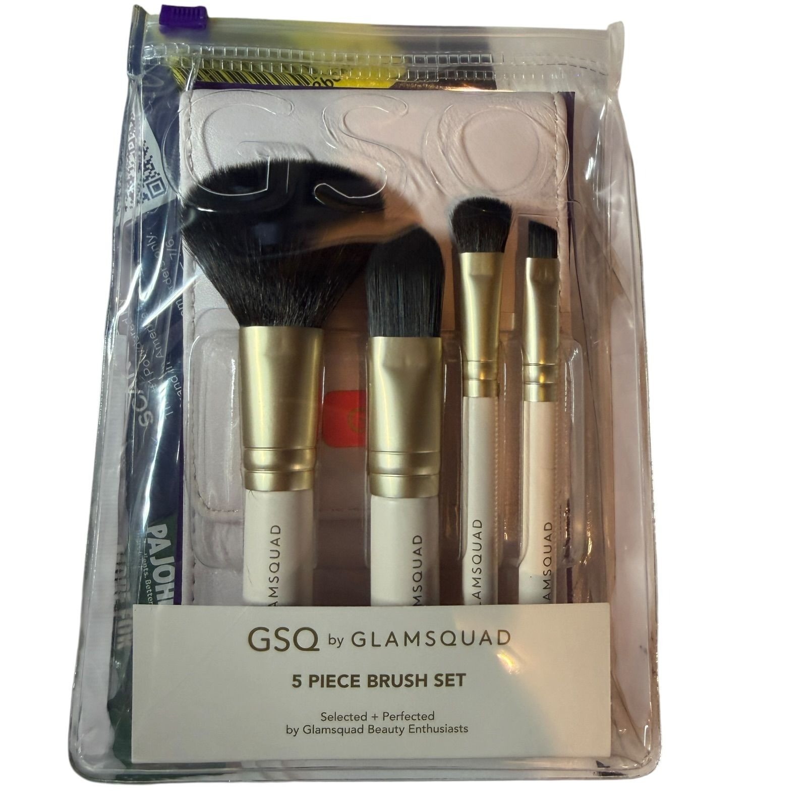 Gsq By Glamsquad 5 Piece Brush Set Makeup Tools &Amp; Pouch Sealed GSQ By Glamsquad 5 Piece Brush Set Makeup Tools & Pouch Sealed